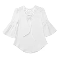 new spring autumn kids girls white shirt blouse flare sleeves lace splice chiffon tops fashion casual children shirts for girls