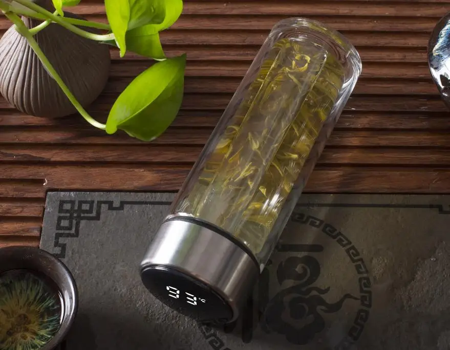 2019 Новые Двойные Стены Стеклянные бутылки для воды с чайным впрыскивателем