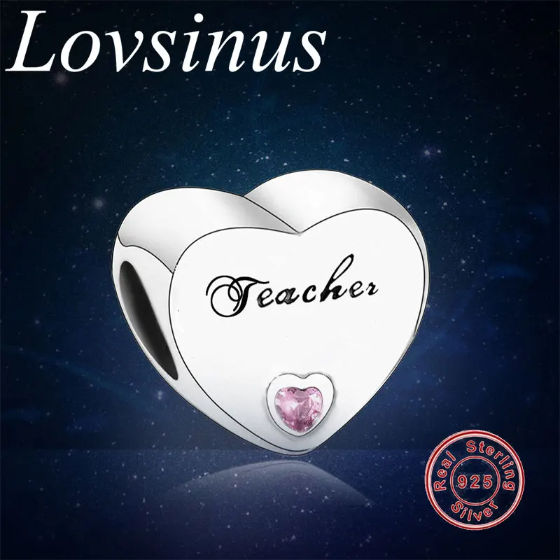 

New 925 Sterling Silver Engraving Teacher Heart Charms Beads Fits Original European Charm Bracelet DIY Jewelry Making berloque