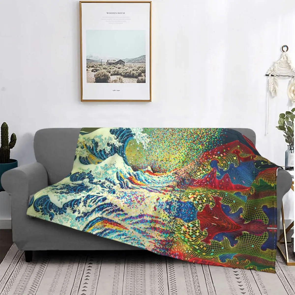 

Psychedelic Stil Gestrickte Decken Japanischen Kanagawa Surfen Fleece Decke Schlafzimmer Sofa Gedruckt Ultra-Weiche Warme Bettde