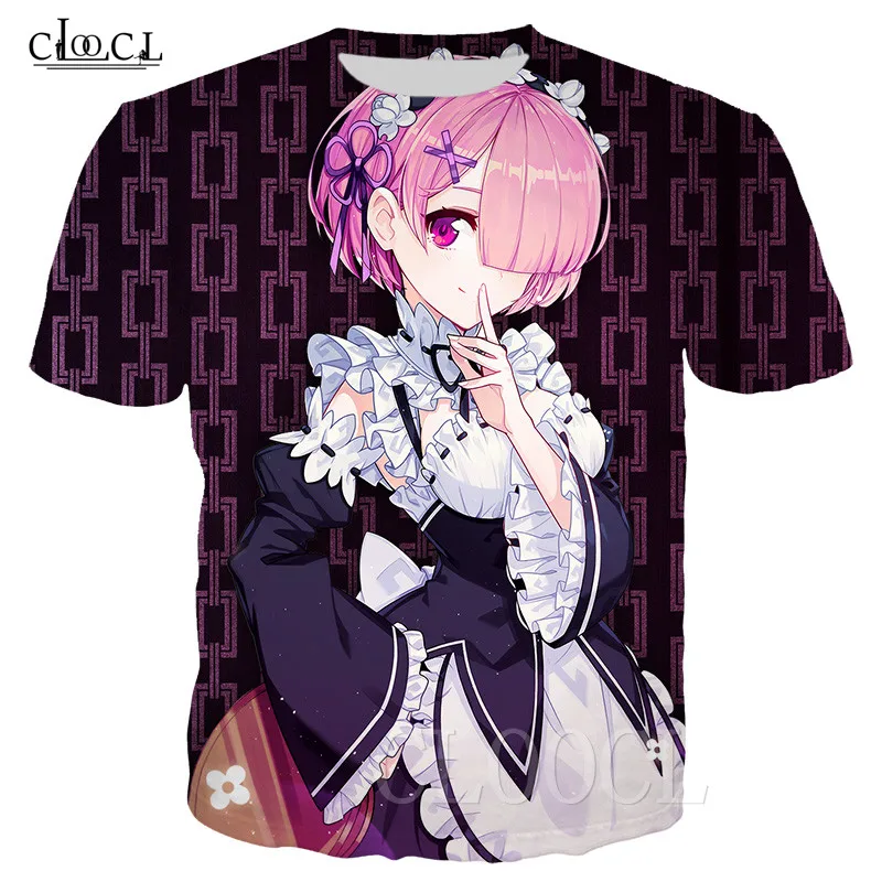 Забавная футболка для мужчин и женщин с аниме милой девушкой рисунком Re:Zero Rem Ram 3D