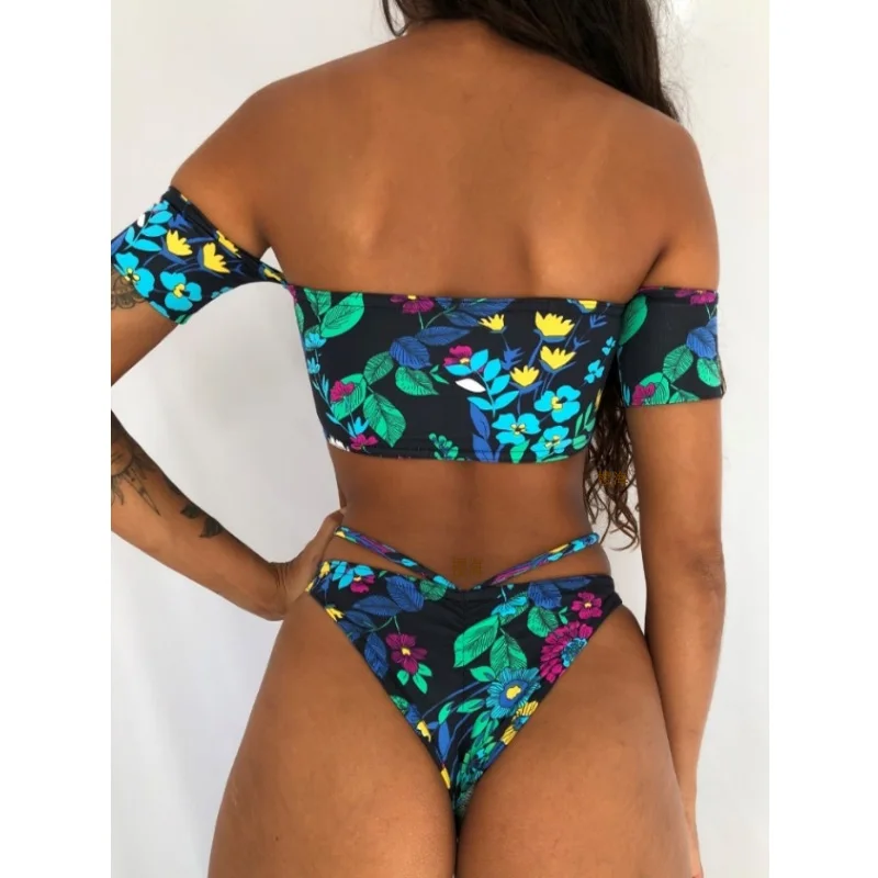 Женское бикини с высокой талией купальник коротким рукавом женский пуш ап бандо