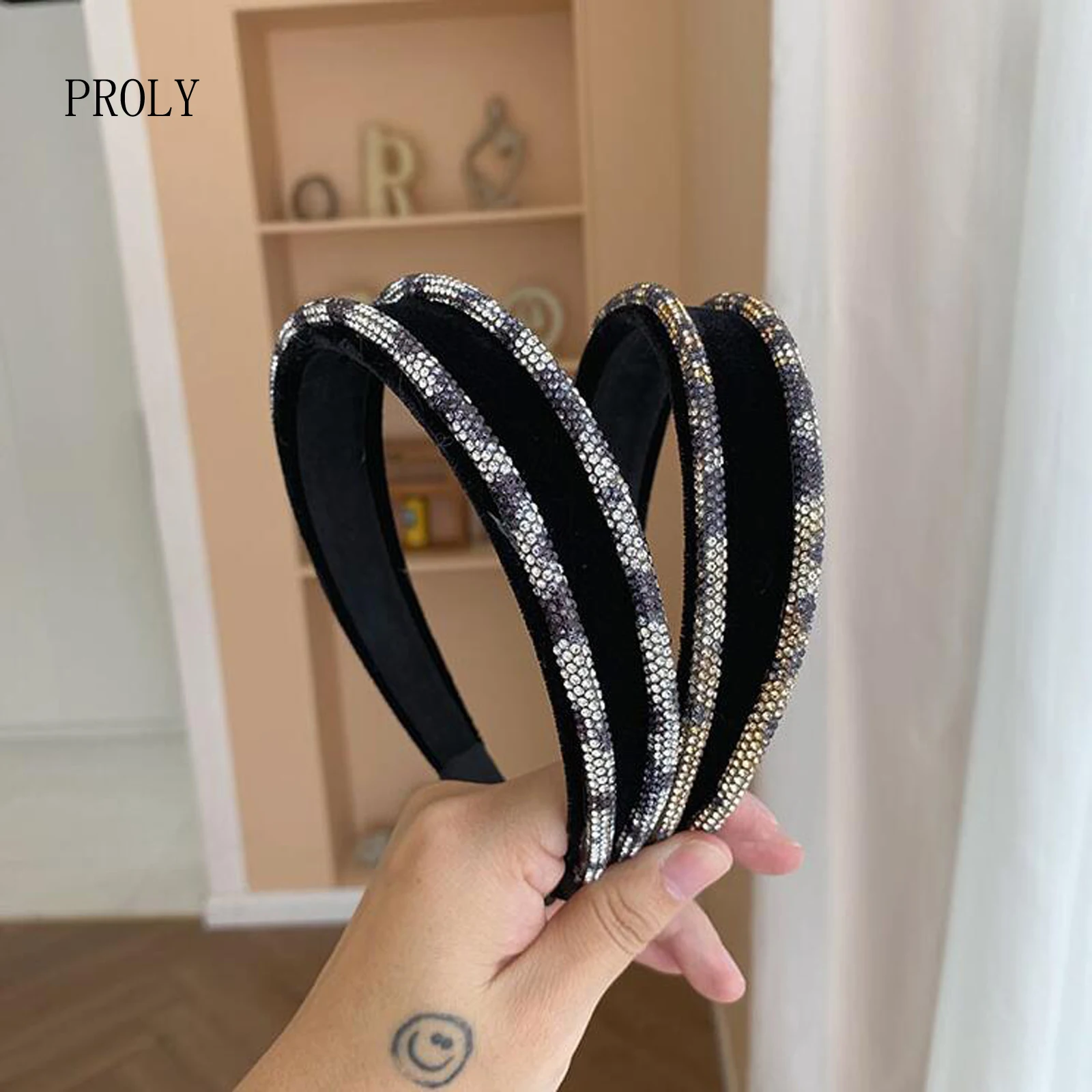 

PROLY New Fashion Women Headband Top Quality Rhinestone Chain Hairband Classic Shining Turban Casual Hair Accessories