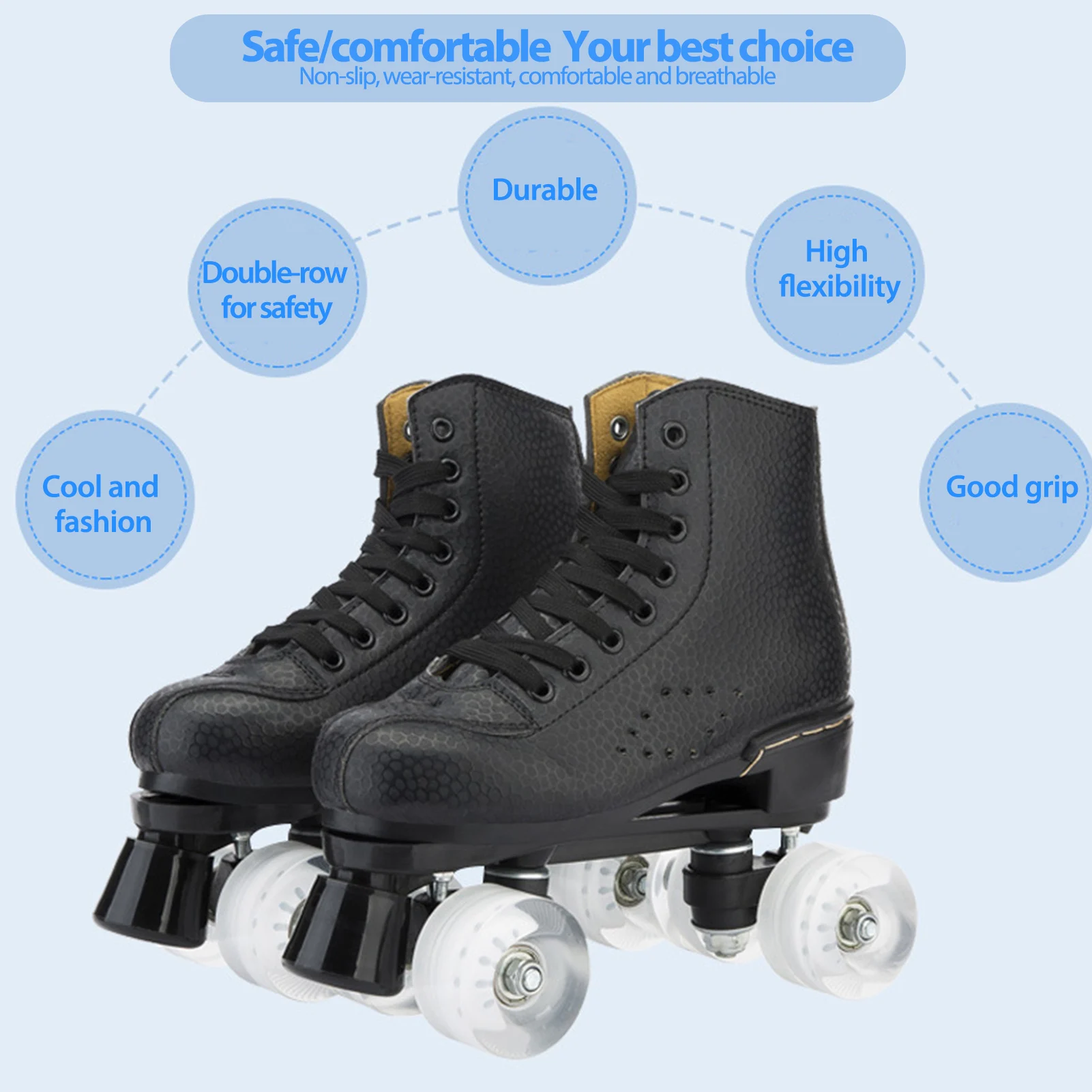 Microfiber Roller Skates Skating Shoes Sliding Inline Quad Skates Sneakers Training Europe Size 2 Row 4 Wheels