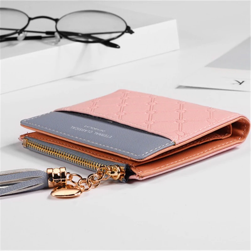 Women Short Wallet Coin Purse PU Leather Tassel Zipper Mini Money Bag Girls Card Holder Small Female Hasp Mini Clutch