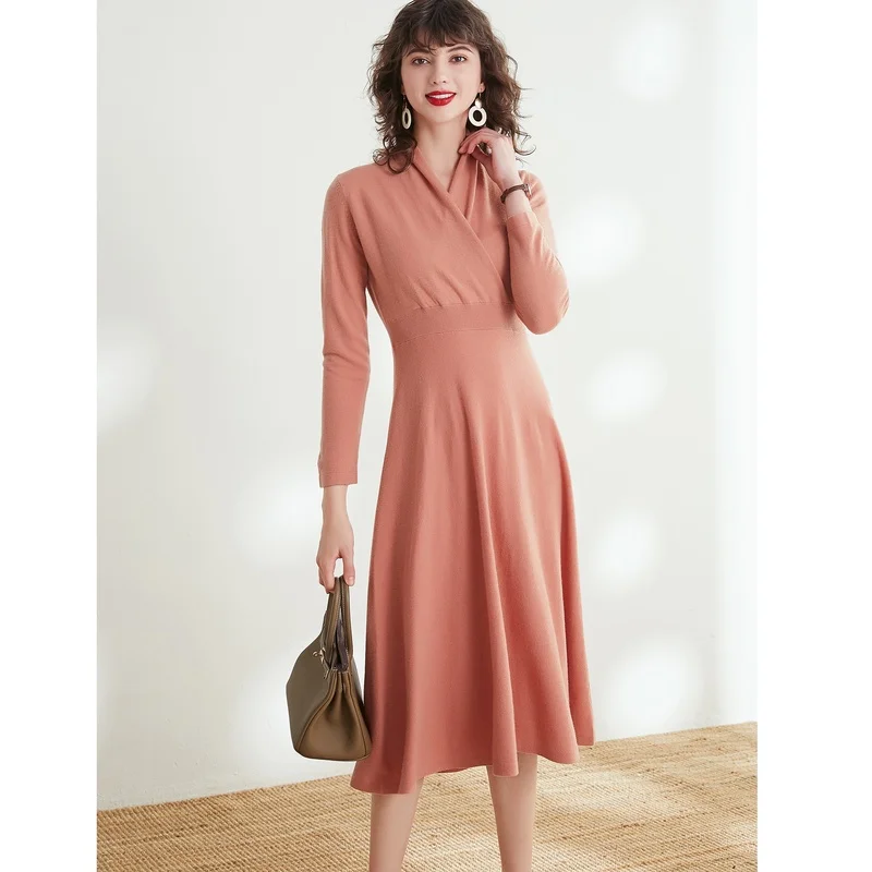 Женское вязаное платье 100% шерсть Империя Длинные зимние платья сплошное с