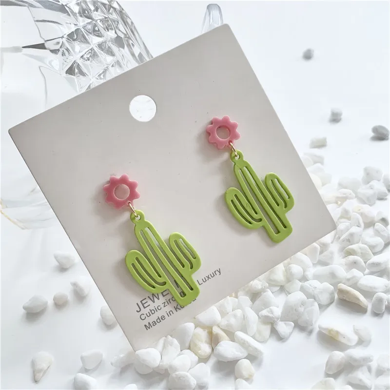 Женские корейские серьги с цветком кактуса простые милые розовые и желтые