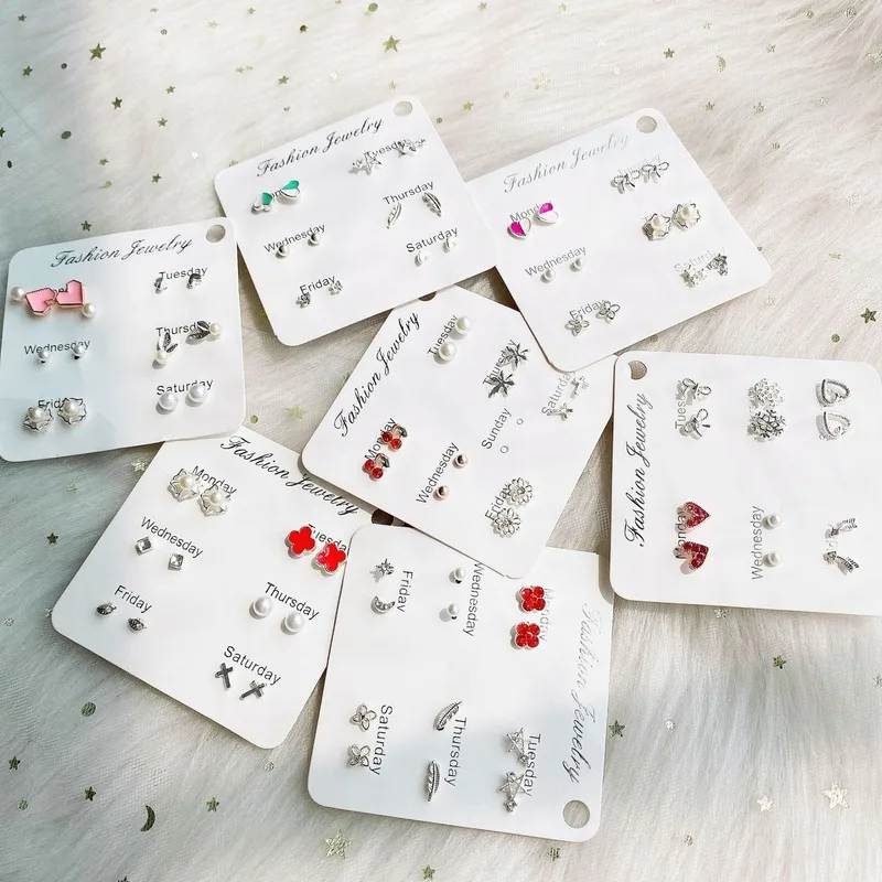 

6Pair/1Bag New Fashion Ladies Pearl Geometric Earrings 925 Silver Needle Jewelry Set for Ladies Party Jewelry Anniversary Gift