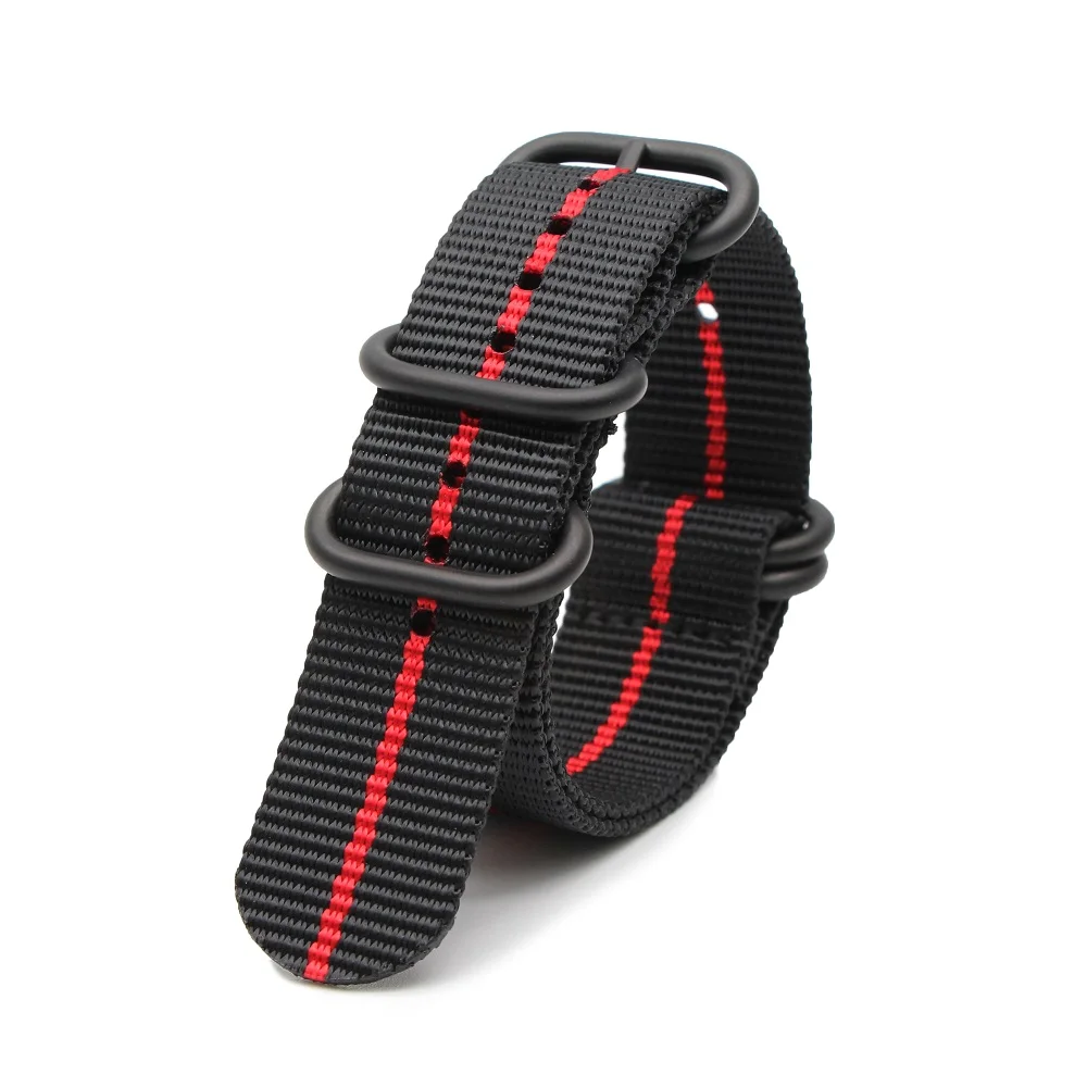 18mm 20mm 22mm 24mm Army Sports Wristband for NATO Watch Strap Nylon Cloth Stripe Bracelet with Black Heavy Ring Buckle