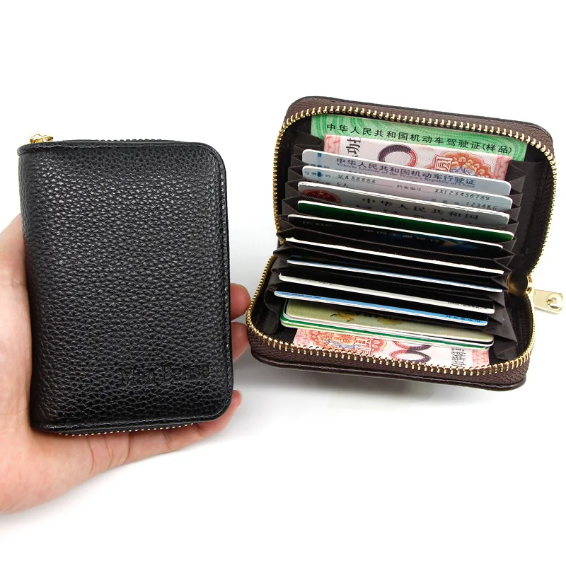 

2020 New Women Retro Credit Card Holder Zipper Pockets Men Business Card Holder Large Capacity Leather Coin Purse