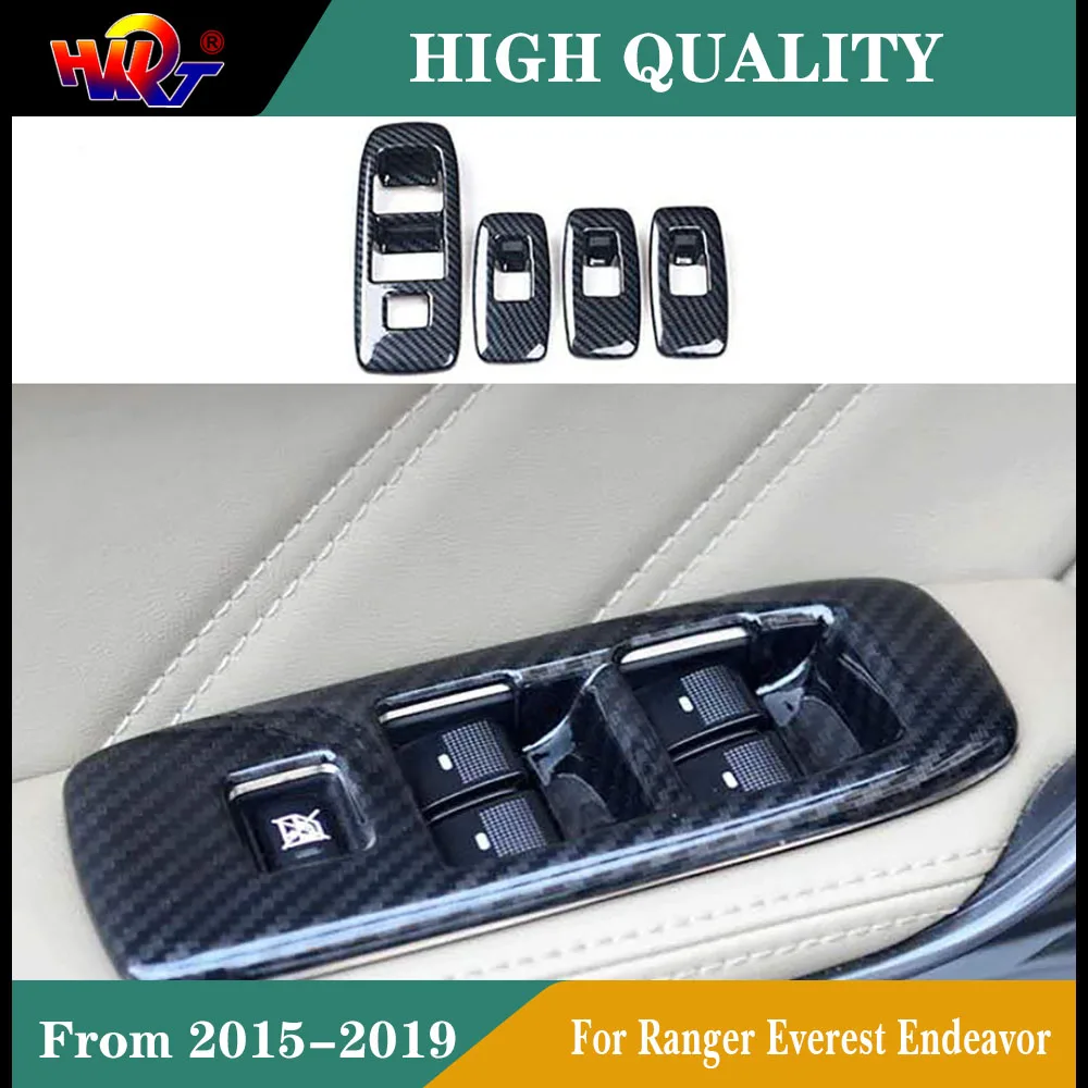 

4pc Carbon Fiber Color ABS Door Window Lift Cover Panel for Ford 2015 2016 2017 2018 2019 Ranger Everest Endeavor Accessories
