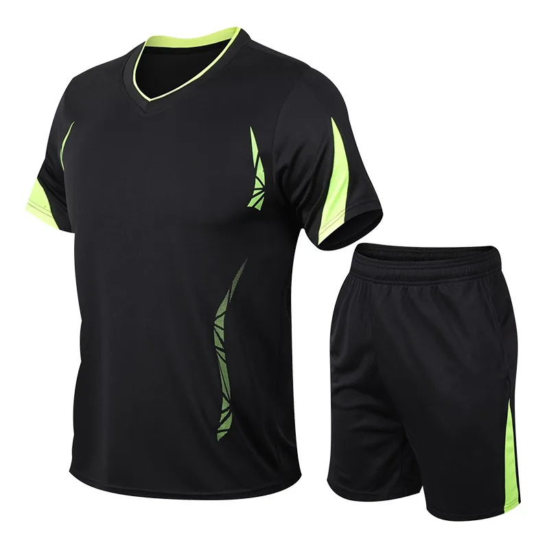 

Summer Sports Suit For Men Fitness Clothes T-shirt+shorts 2 Pcs Running Tracksuits Footbal Training Sportswear Tennis Jersey Set