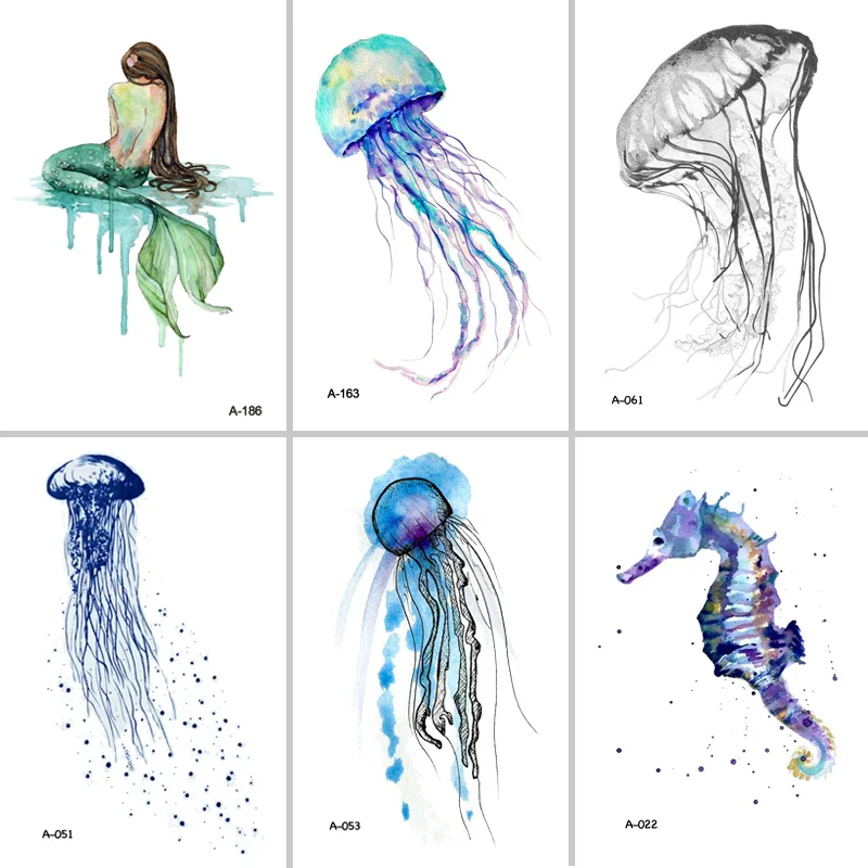 

Wyuen Hot Design Jellyfish Temporary Tattoo for Adults Waterproof Tatoo Sticker Ocean Animal Women Body Art Fake Tattoo A-051