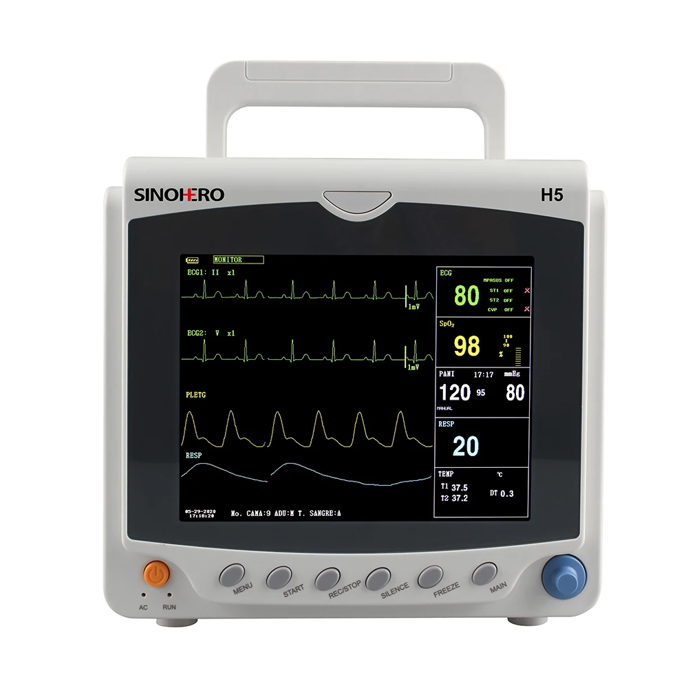 

SINOHERO H5 6-параметрический монитор пациента медицинская машина SPO2/ECG/PR/NIBP пульсометр для больничной клиники