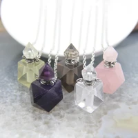 new stainless steel necklaces faceted nugget perfume bottle pendantnatural crystal quartz essential oil diffuser vial charms