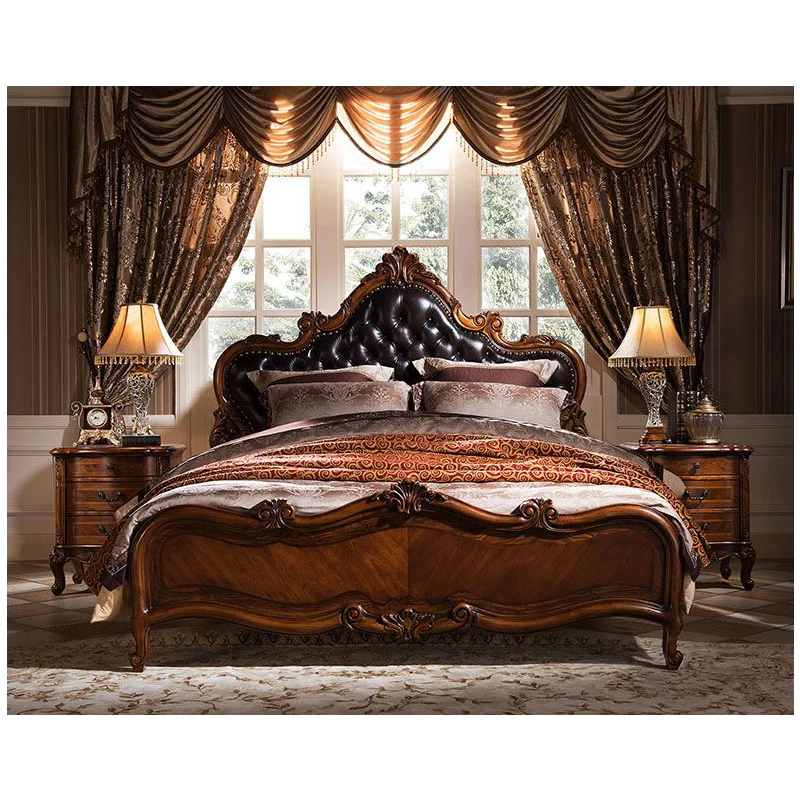 Beste Amerikaanse High End Massief Houten Slaapkamermeubilair Set Lederen Bed Деревянная Мебель Для Спальни, Кожаная Кровать GH08