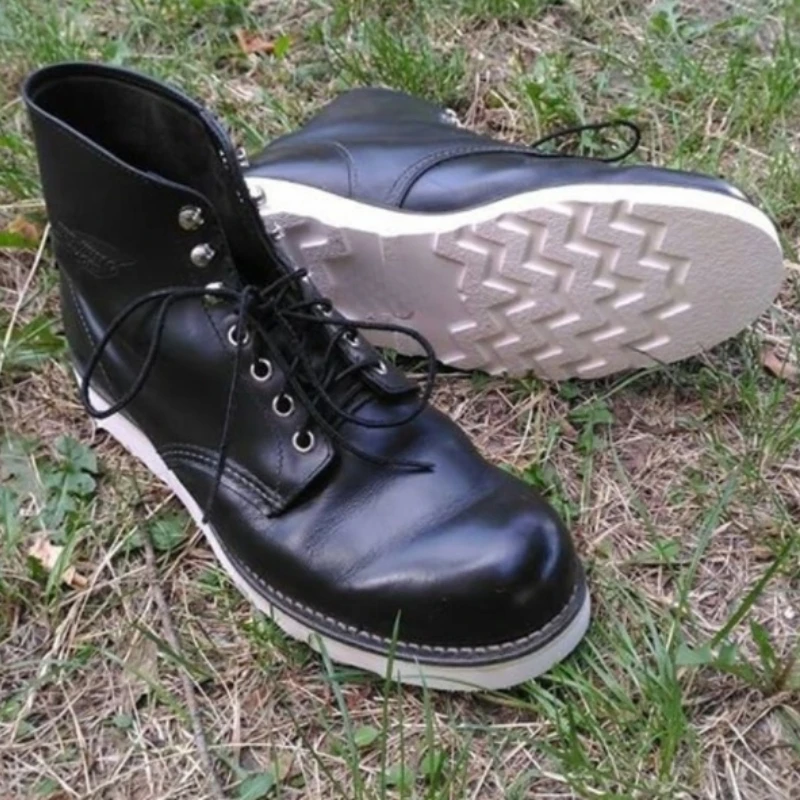 

Autumn and Winter New Men Fashion PU Leather Lace Up High Top Ankle Boots Flat Bottom Round Head Sewing Locomotive Boots ZZ344