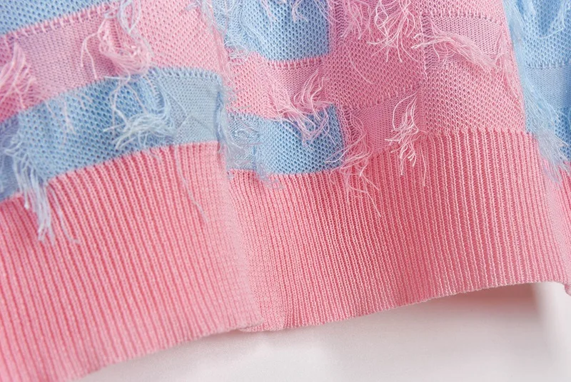 

2020 Casual Summer Sweet shirt Harajuku Women Tees Thin Patchwork Tassel Plaid T-shirt Female Elegant Tshirt Knitwear Mujer