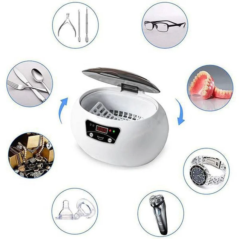 Ultrasonic Cleaner 600ML Bath Timer for Jewelry Parts Glasses Manicure Stones Cutters Dental Razor Brush Ultrasound Sonic Boxc | Бытовая