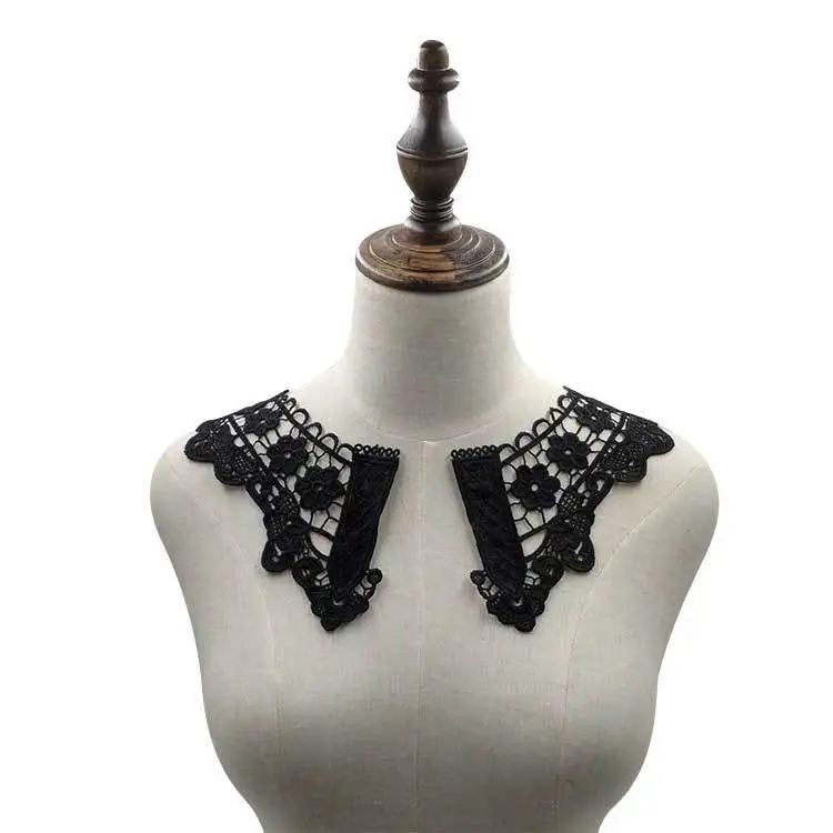 

2PCS/Pair White Black Lace Neckline Collar 3D Flower Fabric Embroidery Embellishment Applique Trim DIY Sewing Supplies For Dress