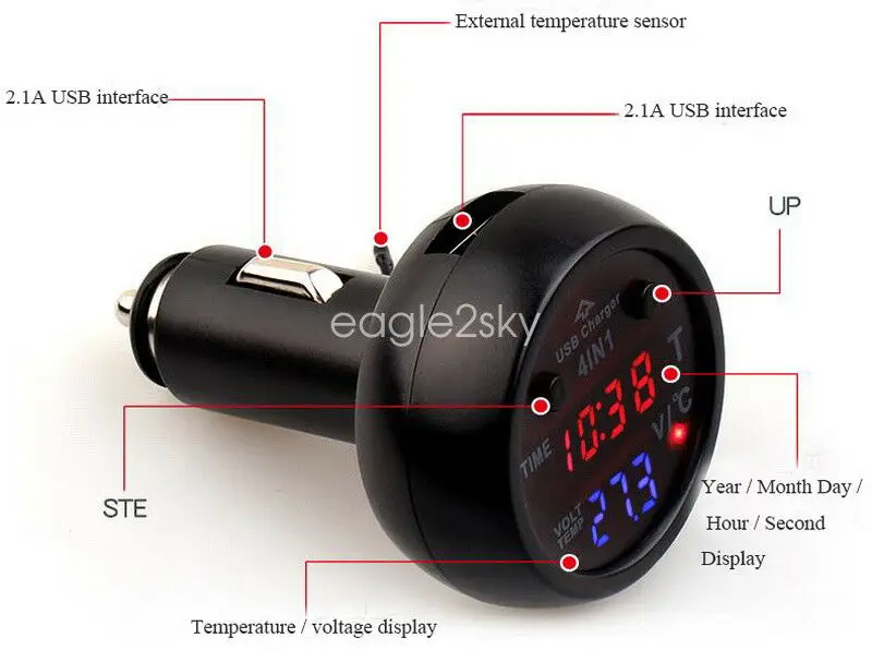 Вольтметр светодиодный цифровой термометр прикуриватель автомобильное