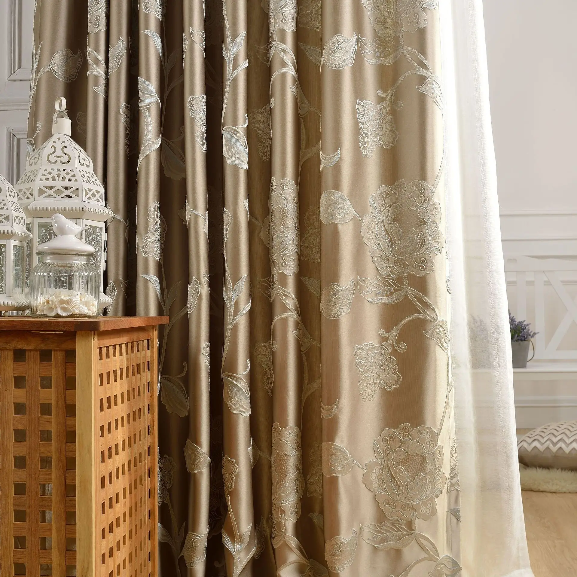 

Chinese Jacquard Curtains for Living Room Fabric Light Luxury High Precision Shading Cloth Peony Spot Drapes Bedroom Curtain