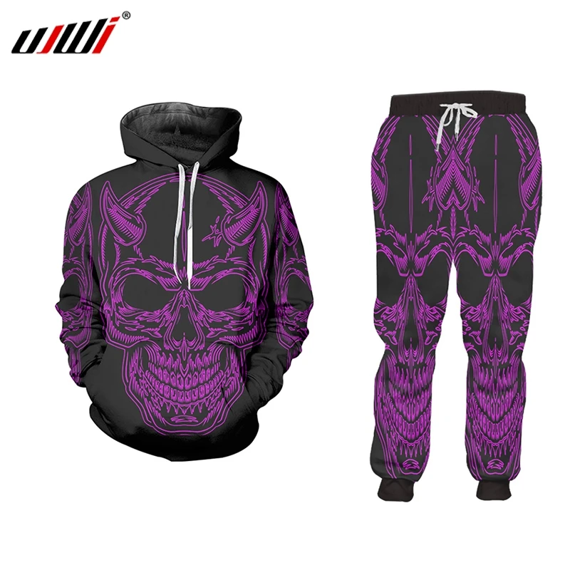 UJWI Мужская толстовка спортивные штаны куртка с черепом 3D принтом повседневная