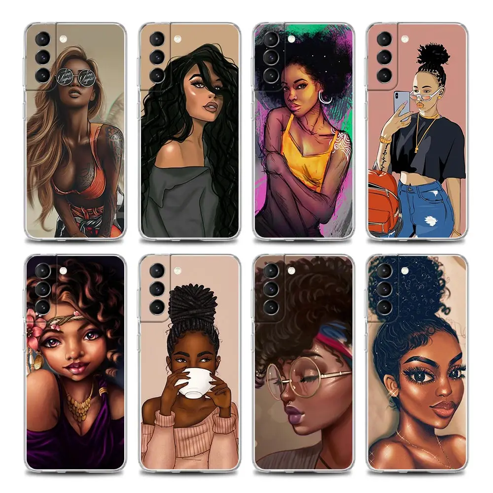 

Beauty Afro Girl Puffs Girl Clear Phone Case for Samsung S9 S10 4G S10e Plus S20 S21 Plus Ultra FE 5G M51 M31 S M21 Soft Silicon