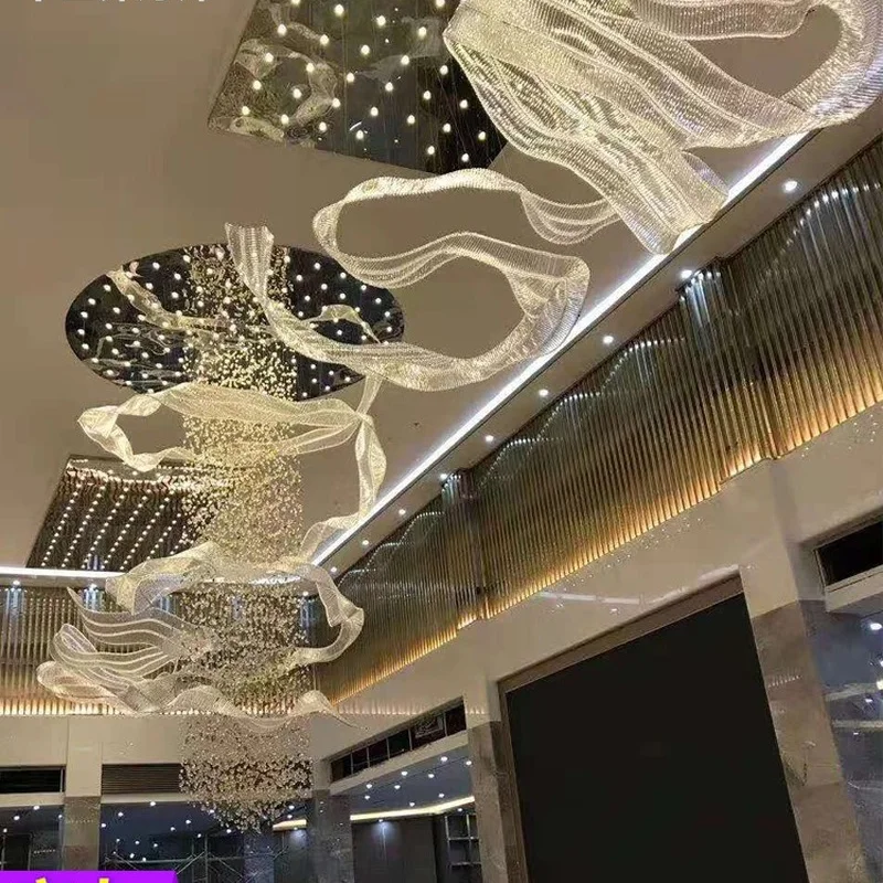 

Customized Special-Shaped Ribbon Chandelier Sales Department Sand Tray Hotel Lobby Banquet Hall Post-Modern Glass Art Modeling