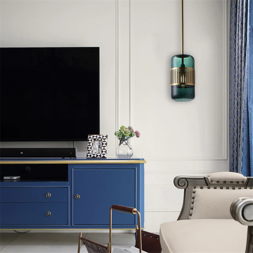 

Modern Glass Cans Luxury Pendant Lights All Copper Designer Bedroom Bedside Living Room Lamps Bar Home Hanging Lights Lighting