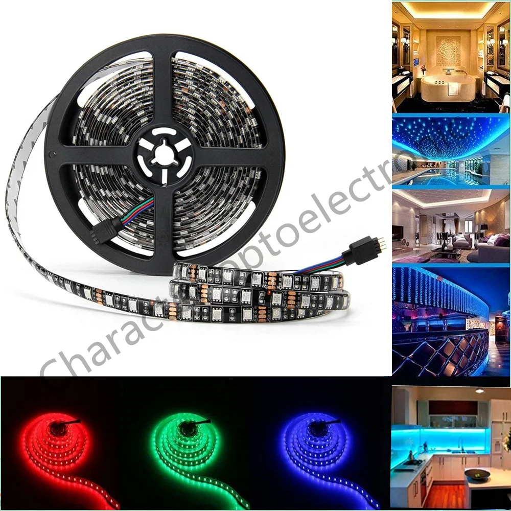 5 м черный/белый PCB RGB 5050 светодиодный лента SMD светодиодные полосы DC12V IP20 Нет