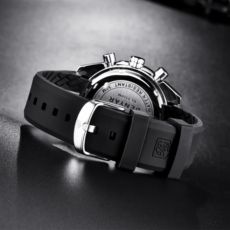 

2021 Watch Men Luxury Brand BENYAR Mens Blue Watches Silicone Band Wrist Watches Men's Chronograph Watch Male Relogio Masculino