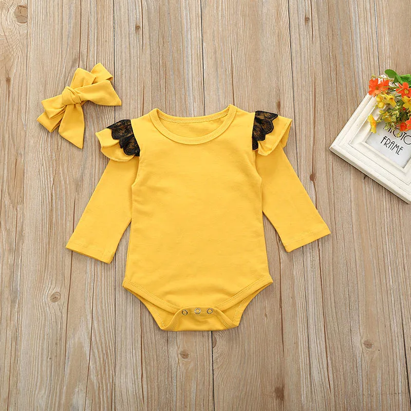 Одежда для новорожденных маленьких девочек с оборками одежда комбинезон топ +