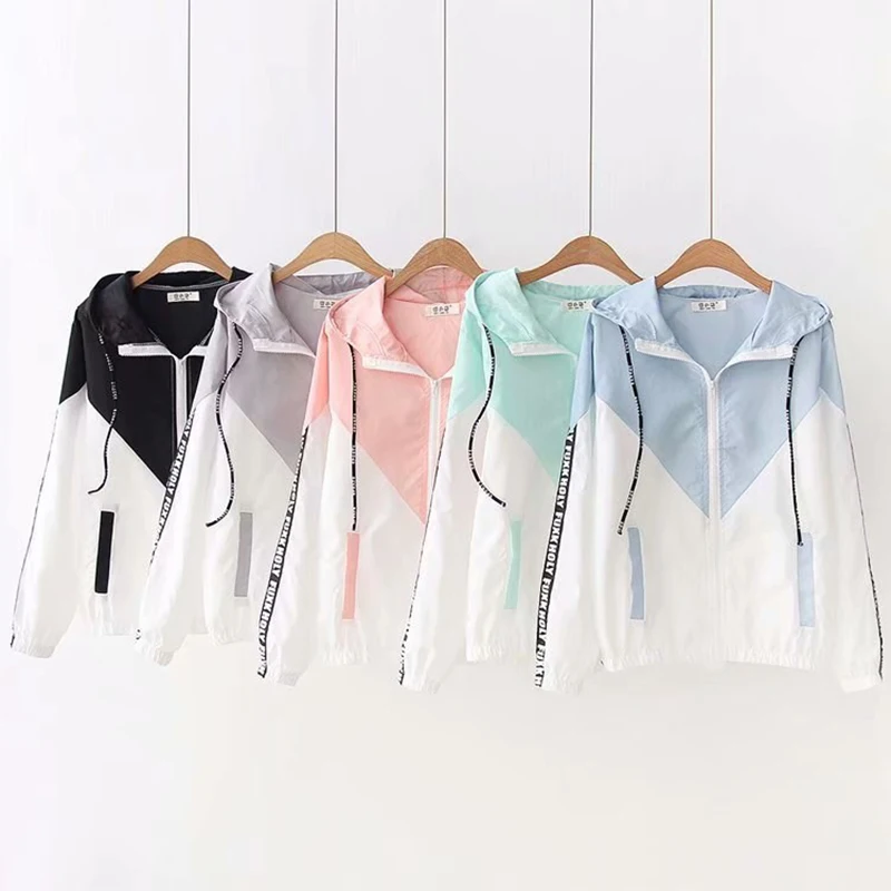 

trf za Women Japanese Fresh Color Matching Hooded Drawstring Long Sleeve Sun Protection Jacket Spring/Summer xnwmnz traf zaraes