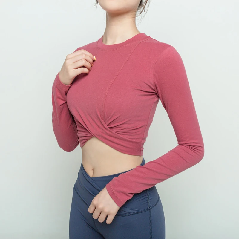 Женская одежда для бега рубашки йоги с длинным рукавом укороченный топ футболки