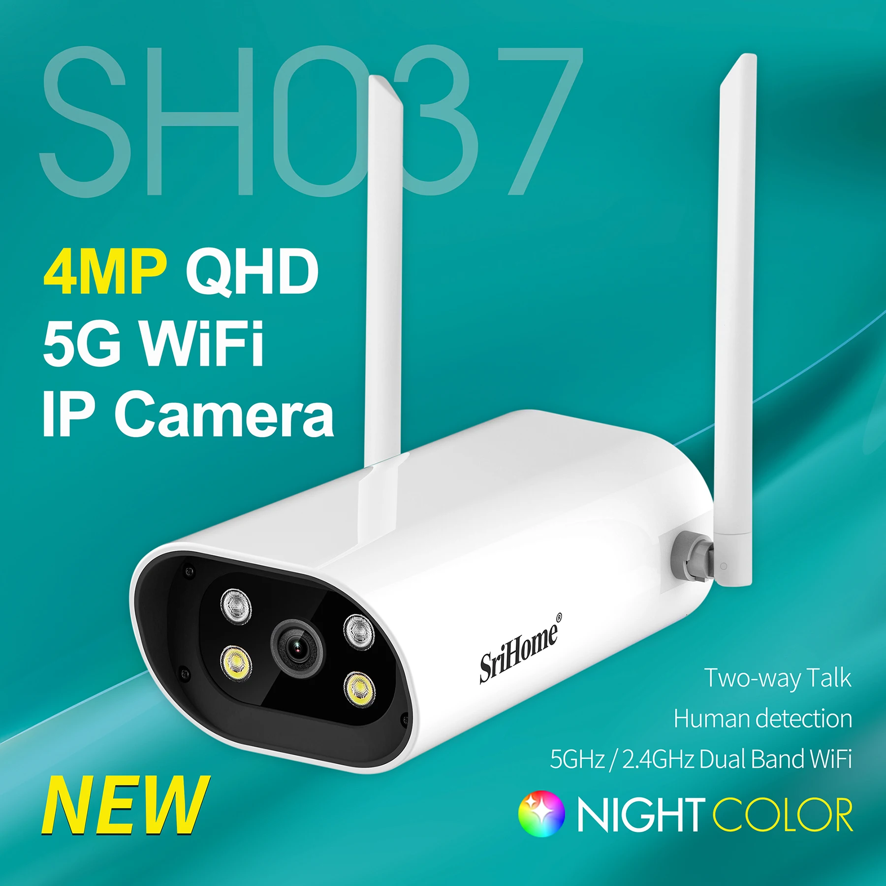 Srihome SH037 WIFI IP Camera 4.0MP 2.4GHz/5GHz Outdoor IP66 Waterproof Color Night Vision 2-Way Audio Human Detection CCTV Cam - купить по