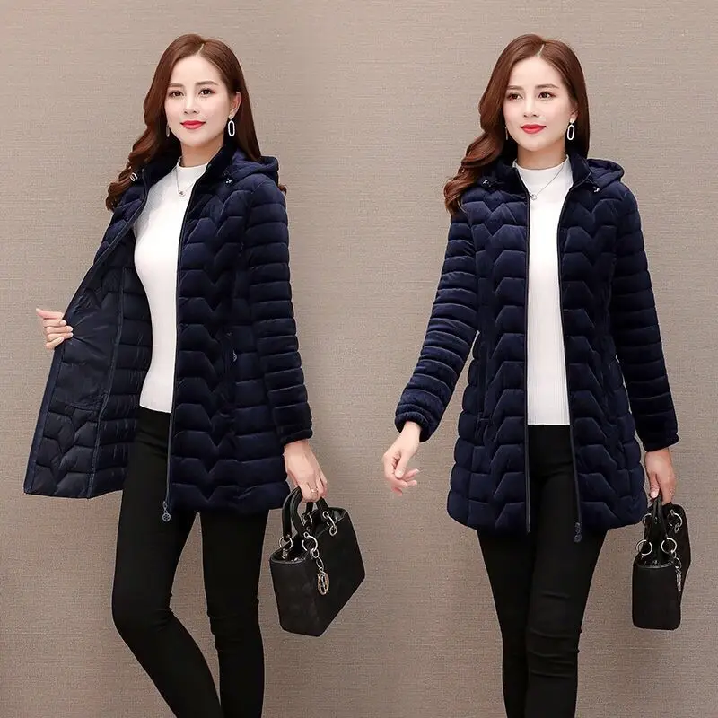 2019 Winter Jacket Women Plus Size 5XL Warm Middle-aged Hooded Gold velvet Coat Parkas | Женская одежда