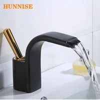 Black Gold  Basin Faucet Deck Mounted Waterfall Bathroom Vessel Sink Mixer Tap Hot and Cold Bathroom Basin Mixer Faucet