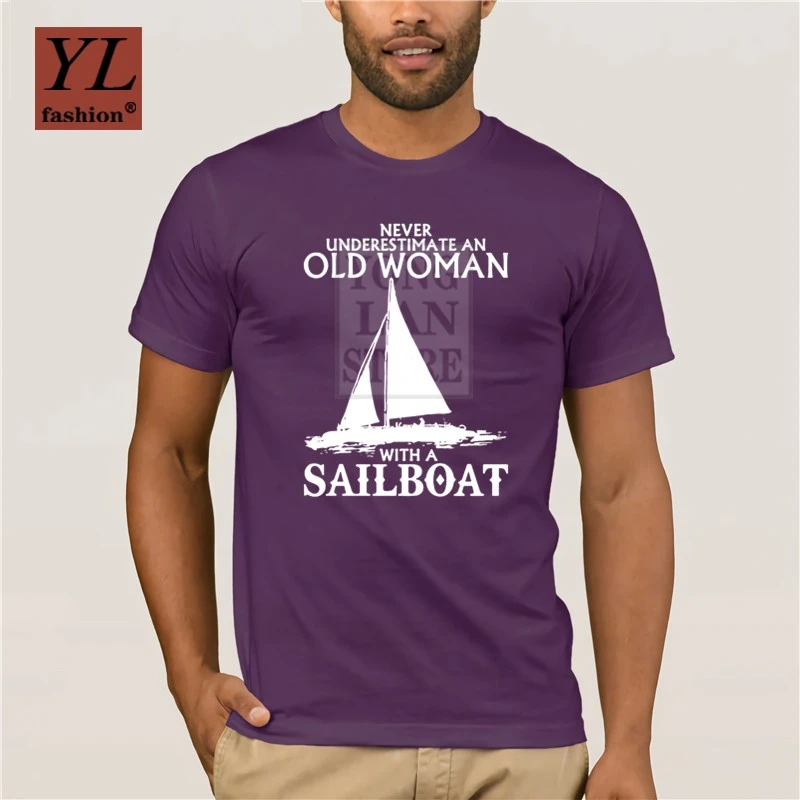

Hot Men's Fun Casual Print T-shirt Never Underestimate An Old Woman With A Sailboat T Shirt Style Natural Cotton O Neck Tee