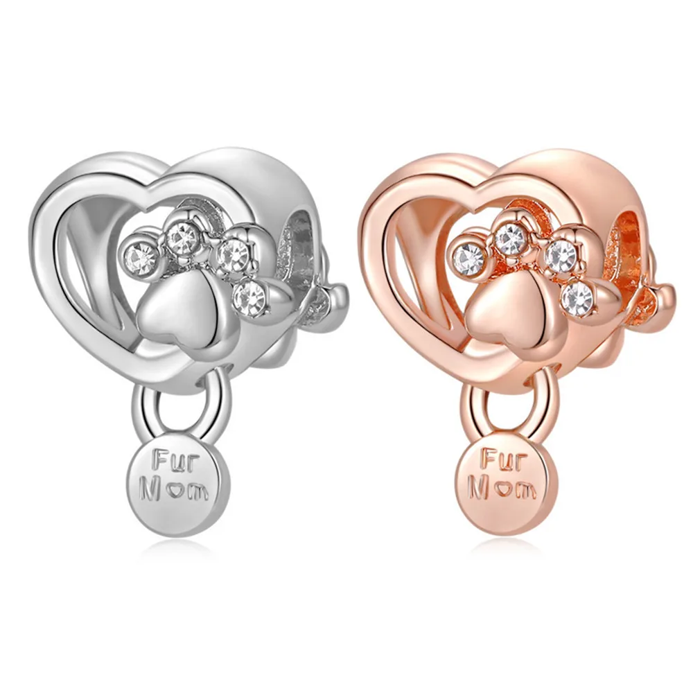 

1Pcs New Cute Heart Footprints Pendant DIY Beads Suitable for Original Pandora Charm Bracelet Ladies Jewelry Making Gifts