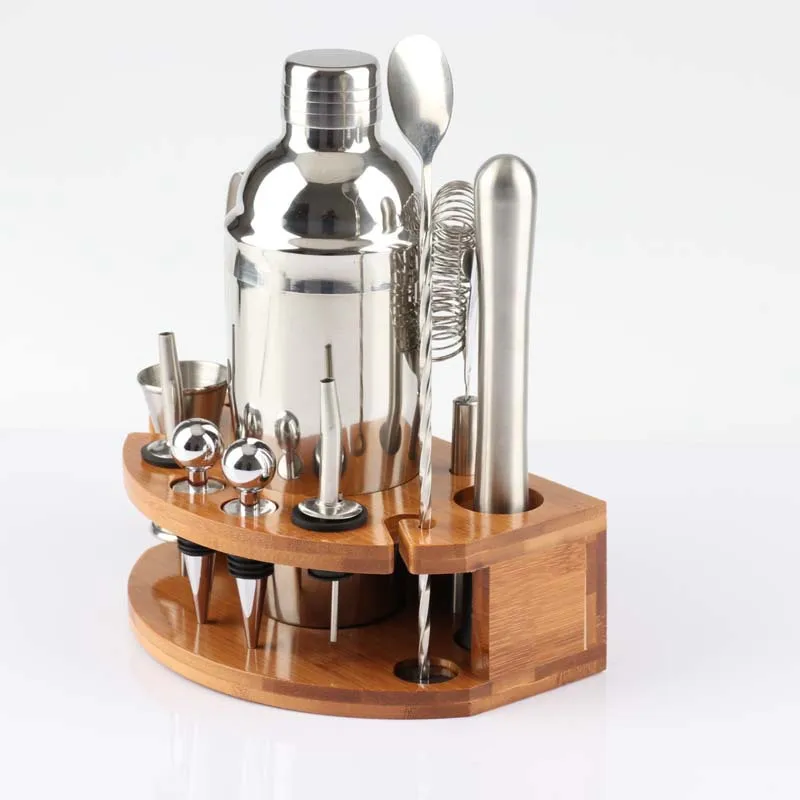 

New 12pcs Ocktail Shaker Mixer Bartender Kit With Stylish Wooden Stand 750ML Stainless Steel Bartending Kit For Home Bar Party