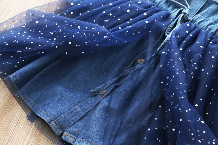 Детская весенняя одежда джинсовое Пышное Платье принцессы в горошек и стиле