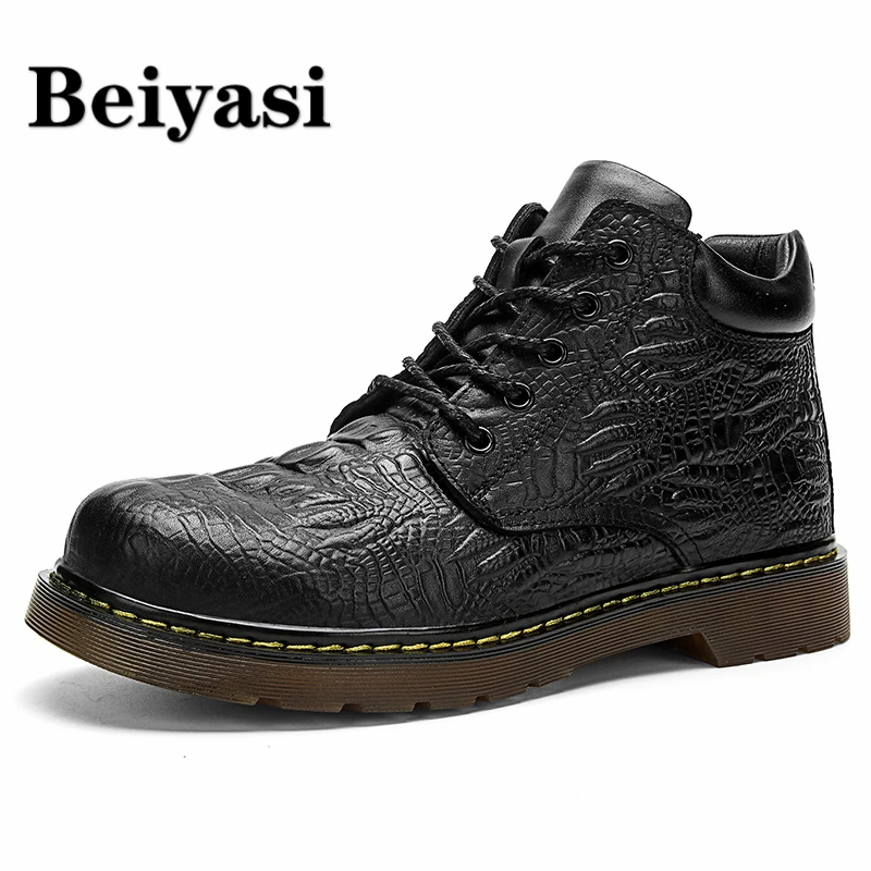 

New Crocodile Martin Boots Men Shoes Casual Genuine Leather Boots Man Autumn Winter Work Male Ankle Boots Botas Hombre Plus Size