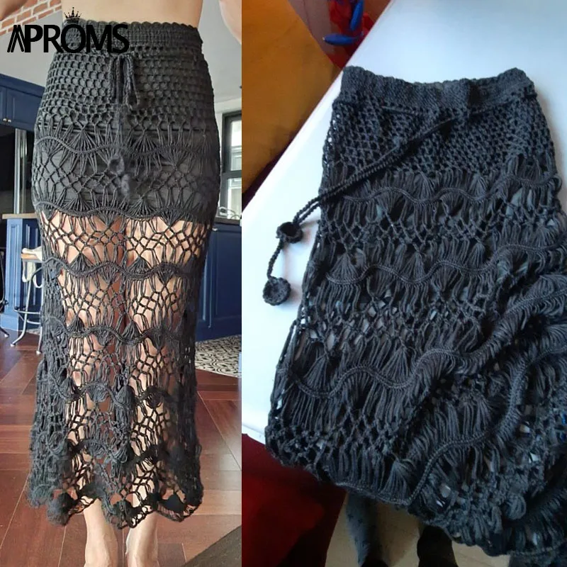Aproms в стиле бохо кружевная вязаная юбка средней длины Женская винтажная