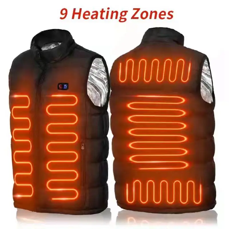 

Double switch 9 Places Heated Vest Men Usb Heated Jacket Heating Vest Thermal Clothing Hunting Vest Winter Fashion Heat Jacket