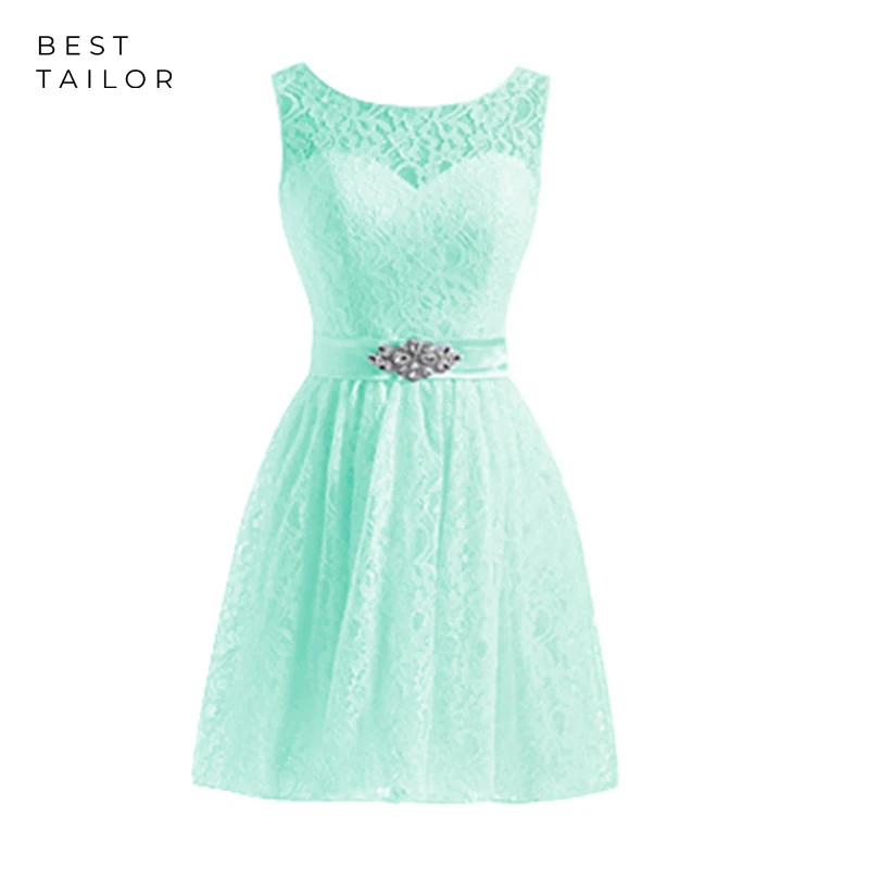 

Lace Short Bridesmaid Dresses Aqua Lace Scoop Sashes Formal Wedding Guest Gown vestidos de fiesta Maid of Honor Gowns Cocktail