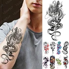 Водонепроницаемая Временная тату-наклейка с изображением дракона, меча, змеи, флэш-татуировки, роза, Сова, волк, тело, искусство, рука, ложный рукав, тату для женщин и мужчин