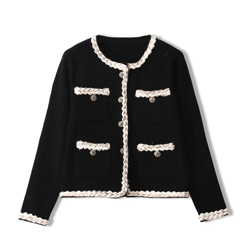 

2020 Fashion Runway Knit Short Coat Autumn Femmes Sweater Knitted Cardigan Women High Quality Elegant Office Lady Tops Outwear