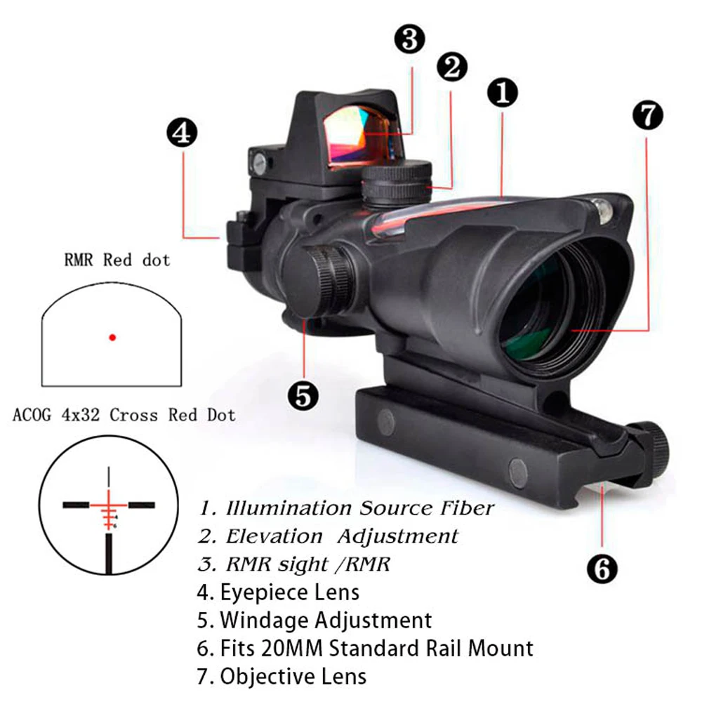 5 шт. Aim O прицел для страйкбольного оружия ACOG 4X32C Красный точка освещения источник