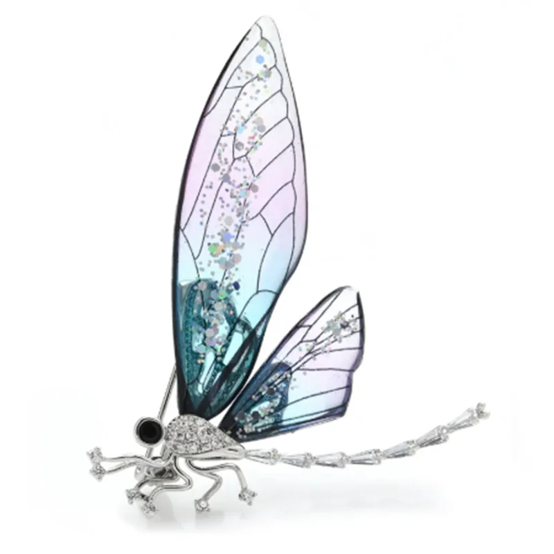 

Exquisite Simple Gradient Color Transparent Insect Dragonfly Brooch Fashion Ladies Dress Western Accessories wholesale